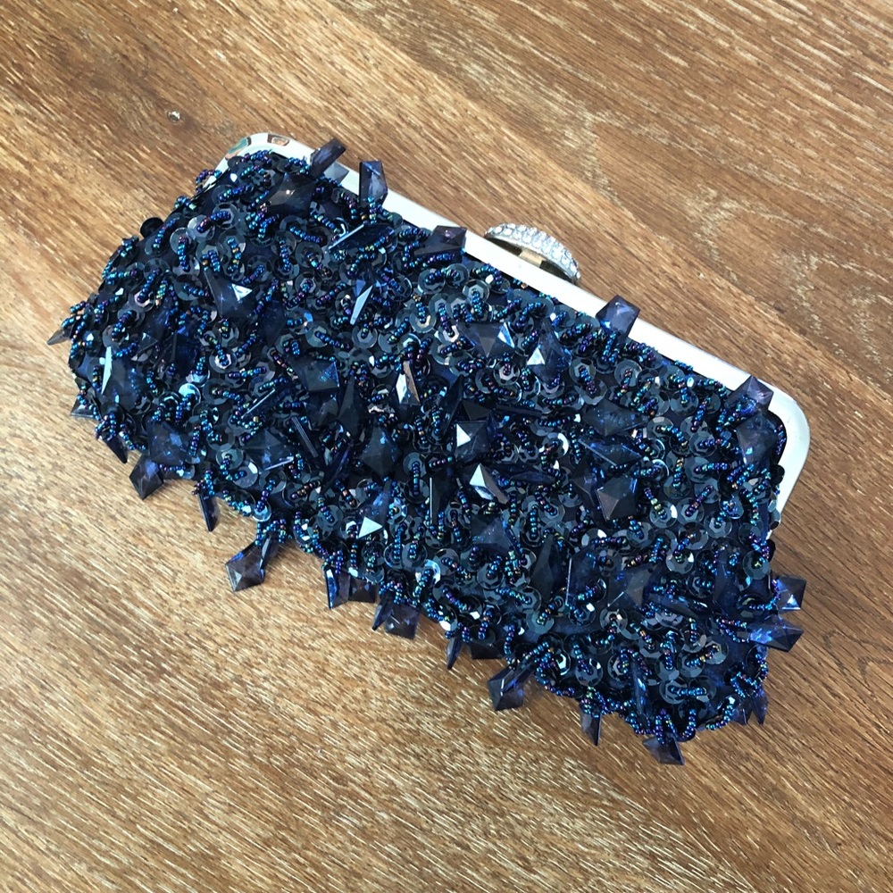 Navy Blue Beaded Clutch- New Condition